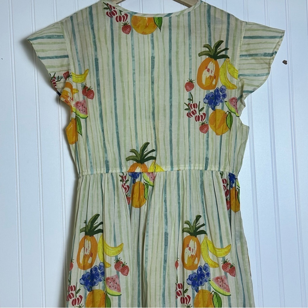 World Market Resort Stripe Fruit Print Midi Dress L/XL  Cotton Casual - Picture 7 of 9